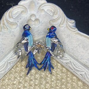 Small Vintage Blue Birds Pin Costume Jewelry Bluebirds